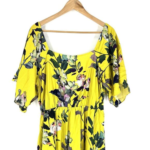 Soft Surroundings Dress Size Large Maise Yellow Floral Print Smock Maxi Cottage - Picture 2 of 8